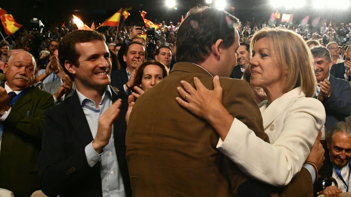 María Dolores  de Cospedal junto a Pablo Casado y el actual presidente del PP de Castilla-La Mancha, Paco Núñez. ARCHIVO