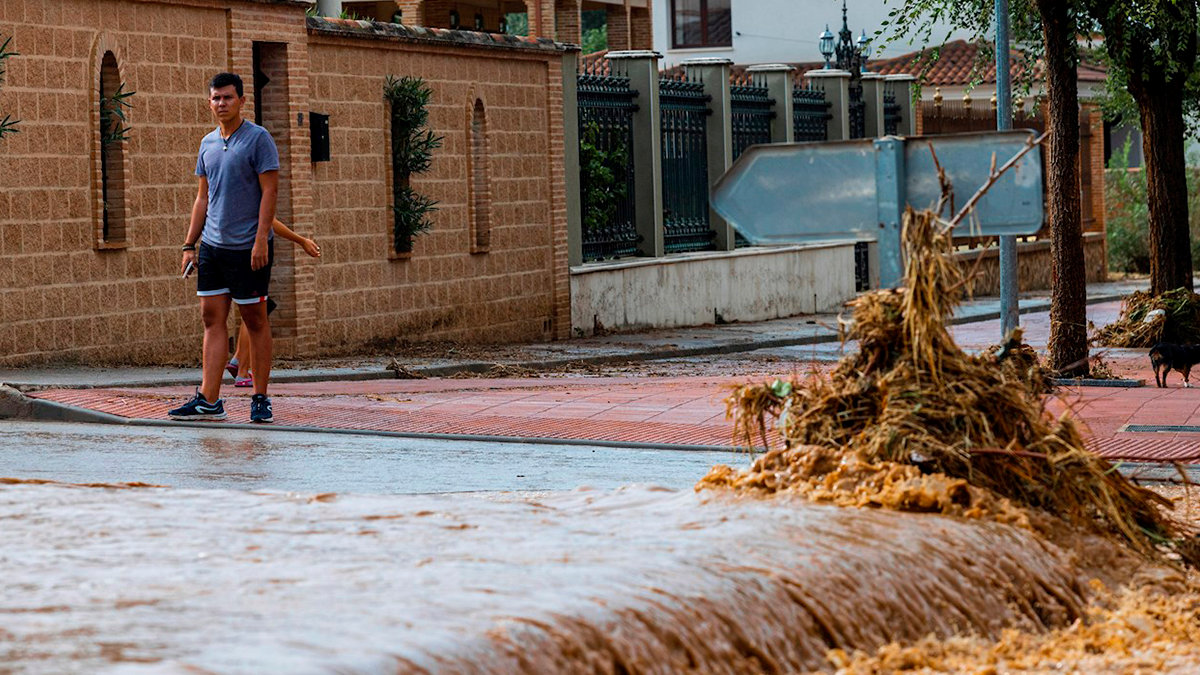 Una calle del municipio de Guadamur, en Toledo, inundada el miércoles a causa de la depresión aislada en niveles altos. Foto: ÁNGELES VISDÓMINE