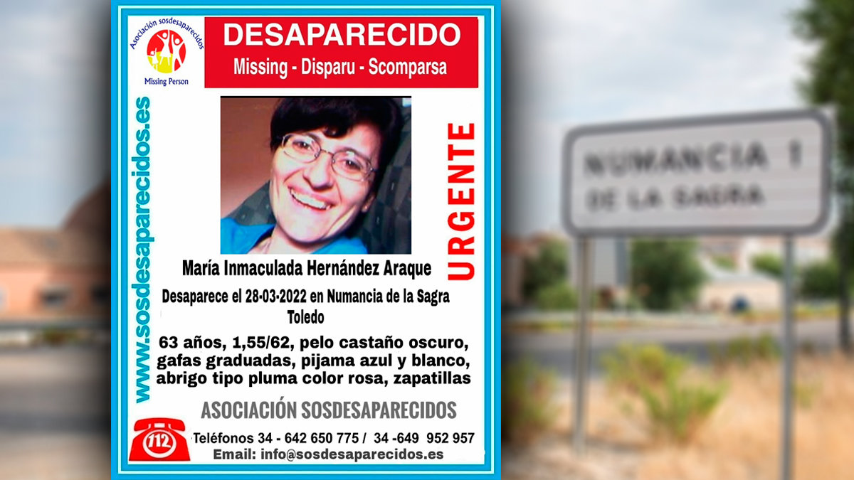 Cartel de búsqueda de María Inmaculada Hernández Araque, desaparecida el pasado día 28 en Numancia de la Sagra (Toledo). — PERIÓDICOCLM