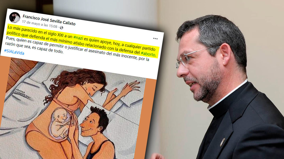 El párroco Francisco José Sevilla Calixto junto a su comentario en redes sociales comparando a quienes defienden el aborto con los nazis. - PERIÓDICOCLM / FACEBOOK