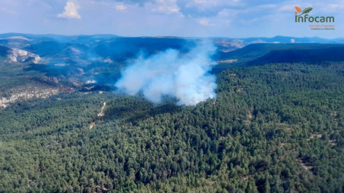El incendio se ha detectado poco antes de las cuatro de la tarde en una zona de pinar en Taravilla. - PLAN INFOCAM