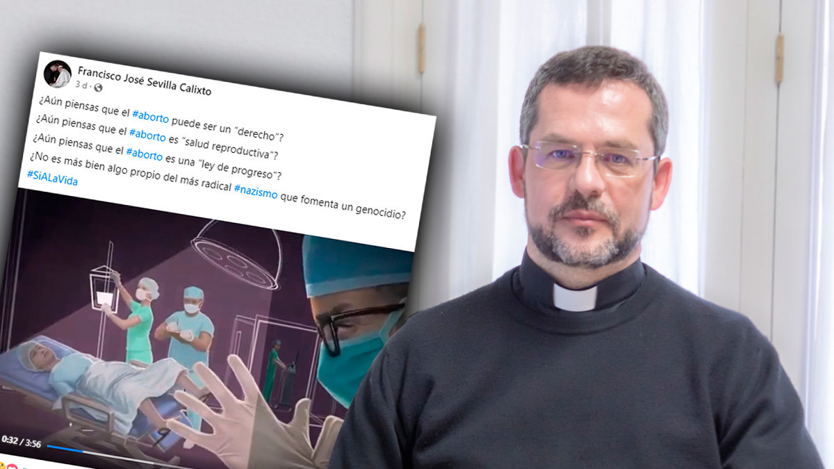 El párroco albaceteño Francisco José Sevilla junto a su última polémica publicación en Facebook sobre el aborto. - PERIÓDICOCLM