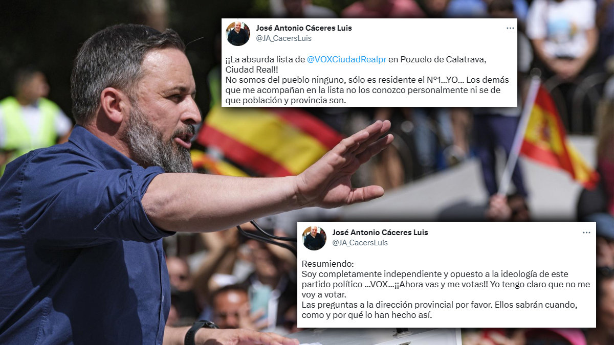 Tuits del candidato de Vox en Pozuelo de Calatrava, José Antonio Cáceres Luis, explicando cómo se ha colado en el partido de Santiago Abascal. - PERIÓDICOCLM