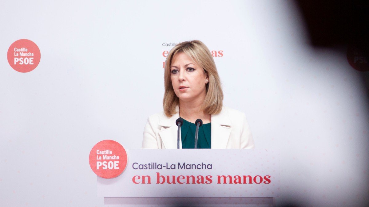 Ana Isabel Abengózar, portavoz del grupo parlamentario socialista en las Cortes, durante la rueda de prensa.