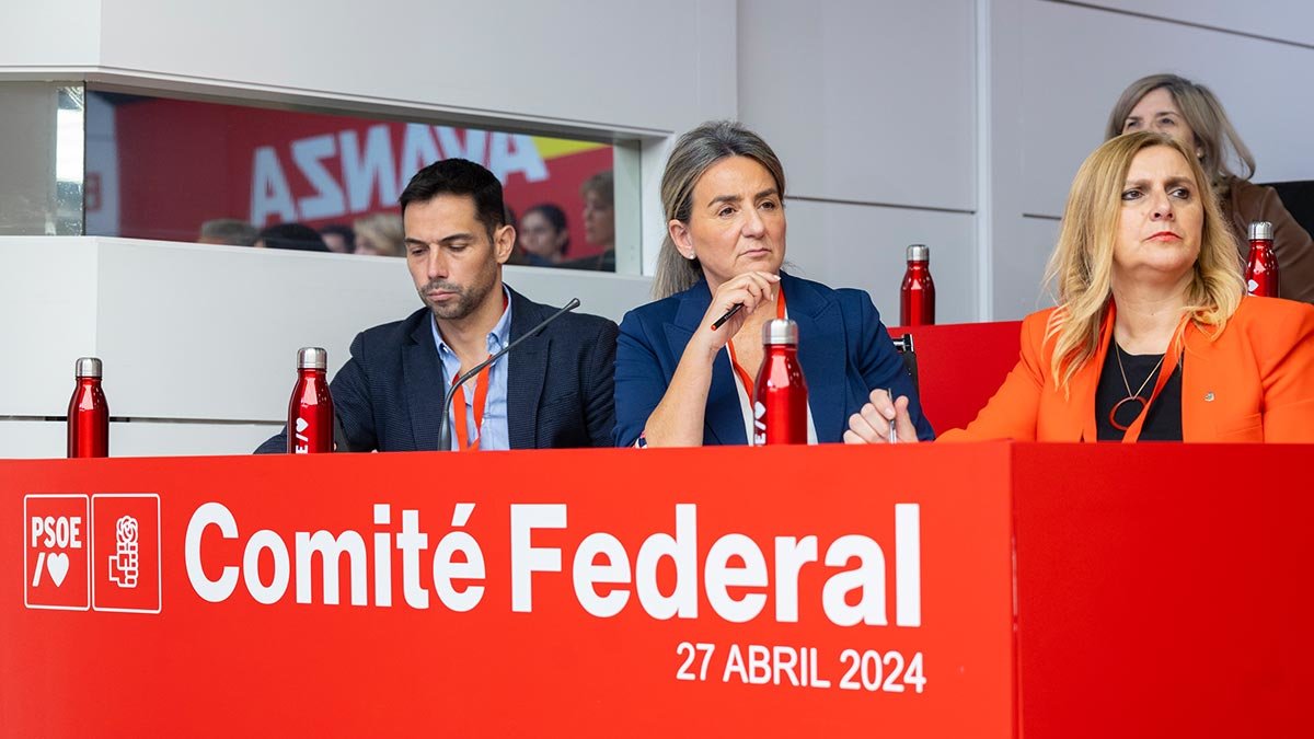 La presidenta del Comité Federal de los socialistas, la toledana Milagros Tolón, en el medio de la imagen. - PSOE